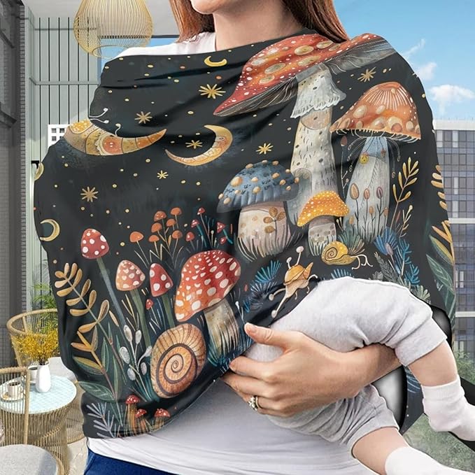 Youngerbaby Mushroom Baby Car Seat Covers Nursing Cover Breastfeeding Soft Infant Carseat Canopy,Stretchy Breathable Cover for Stroller High Chair Shopping Cart Canopies
