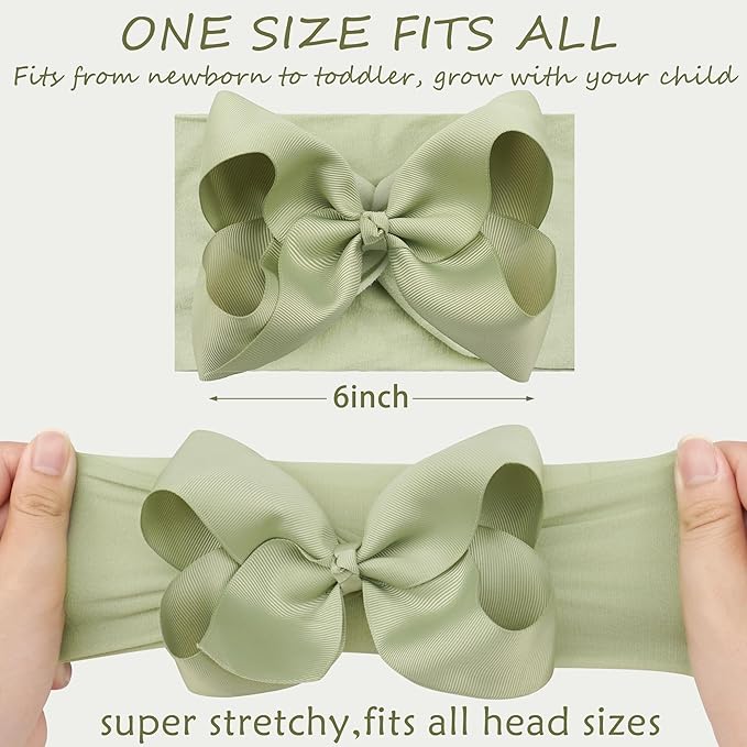 Yxiang 12PCS 6" Baby Headband Bows, Soft Nylon Hairbands Cute Big Bow Super Elastic Headband for Baby Girls Newborn Infant Toddlers