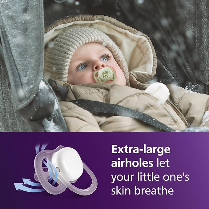 Philips Avent Ultra Air Nighttime Pacifiers - Orthodontic Design, for Babies 18 Months+, Glow in The Dark, Extra-Firm Silicone Symmetrical Nipple, BPA-Free, 2 Sterilizing Cases, 4 Pack, SCF376/38