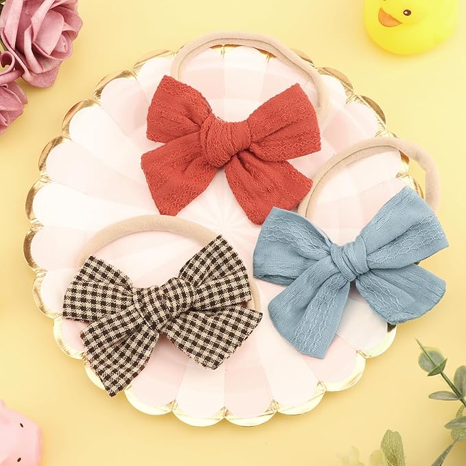 AQOKKA Baby Girl Headbands with Bows Soft Nylon Newborn Toddler Hairbands Handmade Baby Hair Accessories for Infant Girls Kids
