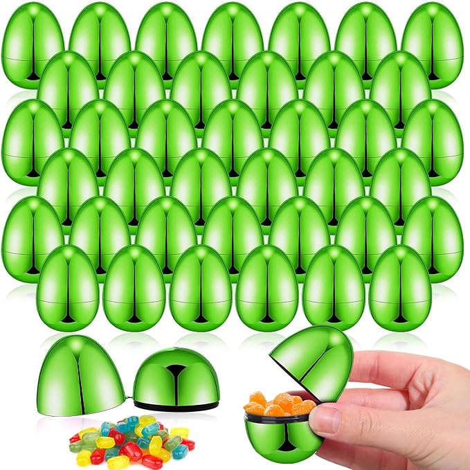 48 Pcs Easter Eggs Metallic 2.28 x 1.65 Inch Empty Eggs Fillable Easter Eggs Empty Plastic Easter Eggs for Easter Hunt Easter Party Favors (Green)