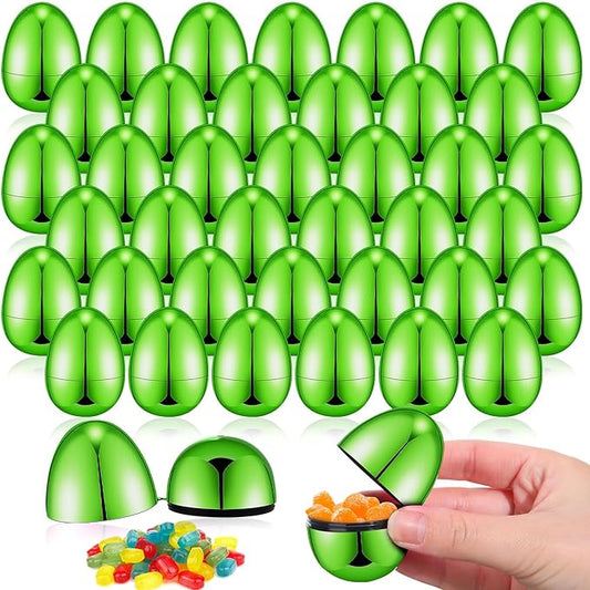 48 Pcs Easter Eggs Metallic 2.28 x 1.65 Inch Empty Eggs Fillable Easter Eggs Empty Plastic Easter Eggs for Easter Hunt Easter Party Favors (Green)