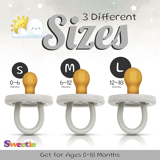SWEETIE Rubber Pacifier Natural Rubber Pacifier Rounded Grey Large 12-18 Month