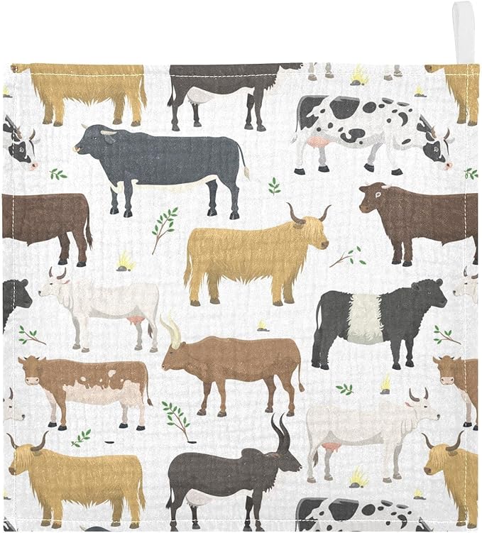 Baby Washcloths Cotton Bulls Cows Cattle Baby Muslin Washcloths Soft Baby Face Towel for Newborn Infants Baby Wipes, 11.8 X 11.8 Inch, 5 Pack White