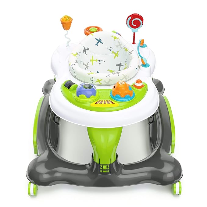 Storkcraft 3-in-1 Activity Walker and Rocker with Jumping Board and Feeding Tray, Interactive Walker with Toy Tray and Jumping Board for Toddlers and Infants, Green