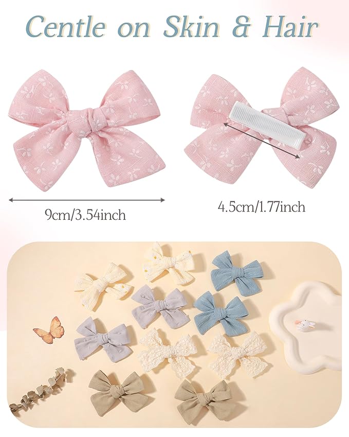 doboi 20PCS Baby Girls Linen Hair Bows Clips Fully Lined Hair Barrettes Accessories for Babies Infant Toddlers Kids in Pairs