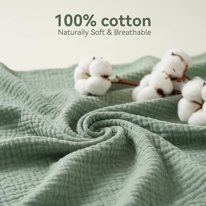 Pro Goleem Muslin Bassinet Sheet for Boys and Girls, Soft Breathable Fitted Cotton Baby Sheets Set for Oval Hourglass and Rectangular Bassinet Mattress, Neutral, 2 Pack (Grey＆Green)
