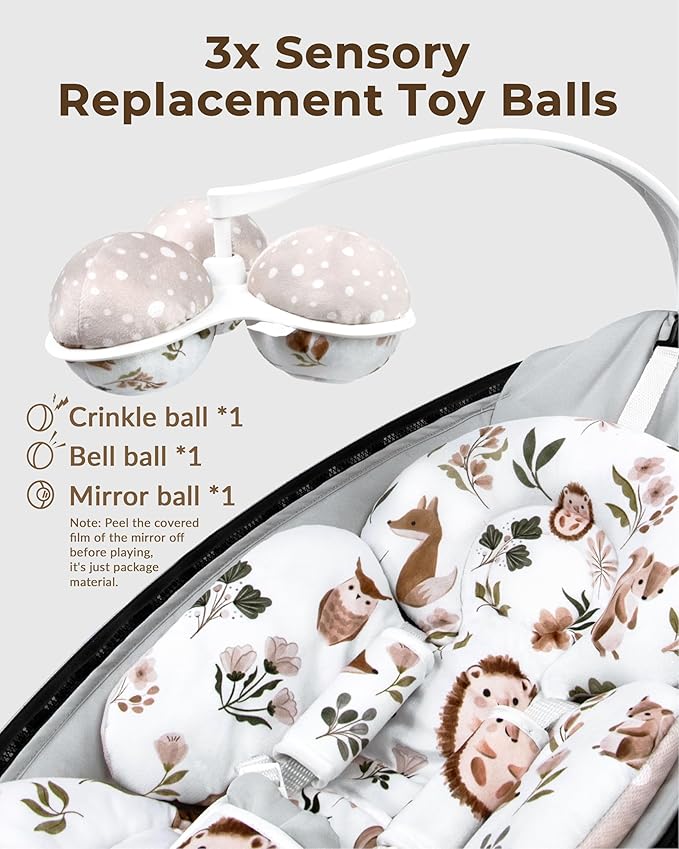 Infant Insert Compatible with 4moms Mamaroo Swing and Infant Carseat, Including 3 Replacement Balls, Reversible Newborn Insert for Baby Swing, Stroller, Bouncer, Soft Fabric - Leaf