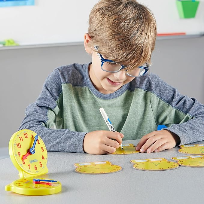 Learning Resources About Time! Group Activity Set, Classroom Set, 6 Write & Wipe Clocks
