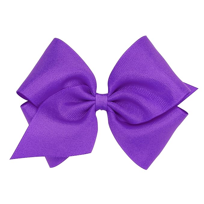 Wee Ones Girls' Classic Grosgrain Hair Bows with Plain Wrap Center, No-Slip Hair Clip, Handmade, Delphinium, Mini King