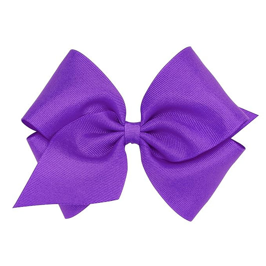 Wee Ones Girls' Classic Grosgrain Hair Bows with Plain Wrap Center, No-Slip Hair Clip, Handmade, Delphinium, Mini King