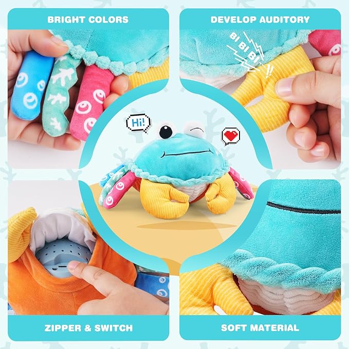 Baby Toys 12-18 Months, Musical Crawling Crab with Remote Control - Moving, Bouncing & Talking Plush Toy for Toddlers, Rechargeable Sensory Tummy Time Toy, Birthday Gifts for Boys & Girls