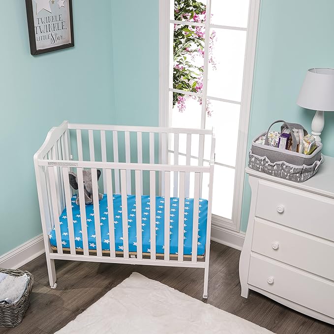 EVERYDAY KIDS 2 Pack n Play Mattress Sheets – 100% Jersey Knit Cotton Soft Portable Crib for Boys with Blue Gray Celestial Star and Cloud Designs; Pk Playpen or Mini Fitted Sheet Set Stars/Clouds