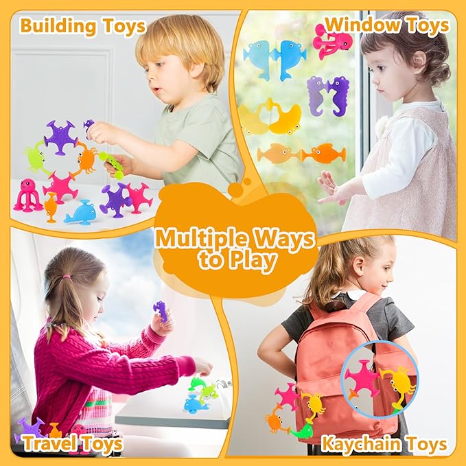 80PCS Suction Cup Toy Set, Multiple Styles Randomly Sent, Surprise Matching, Rich Styles, Bright Colors, Bath Toys, Stress Relieving Sensory Toys Kids Adults Boys Girls, Baby Birthday
