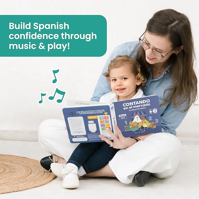 Binibi Counting at the Market – Bilingual Musical Sound Book for Kids 3–5, Learn Numbers in Spanish & English, Interactive Counting Book. Libro en Español para Niños