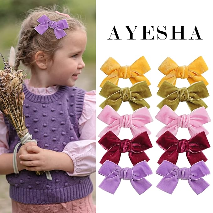 Ayesha Velvet Hair Clips and Barrettes for Toddlers - 20pcs Christmas Hair Accessories with Hair Bows