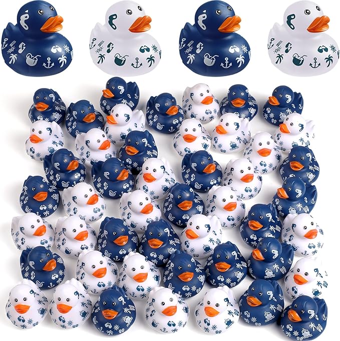 Jerify 48 Pcs 2 Inch Cruise Ducks for Hiding Mini Rubber Ducks for Cruise Ships Bath Toys Duckies for Kids Adult Valentine's Day Carnival Party Birthday Gifts Blue and White