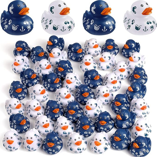 Jerify 48 Pcs 2 Inch Cruise Ducks for Hiding Mini Rubber Ducks for Cruise Ships Bath Toys Duckies for Kids Adult Valentine's Day Carnival Party Birthday Gifts Blue and White