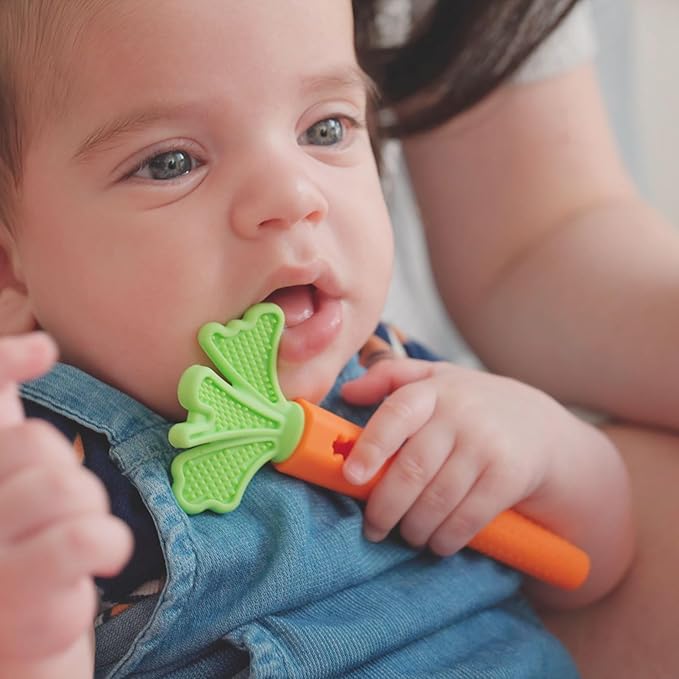 Nuby Silicone Carrot Tube Teether and Massaging Infant Teether - (2-Pack) Baby Teething Toy - 3+ Months - Easter Basket Stuffer