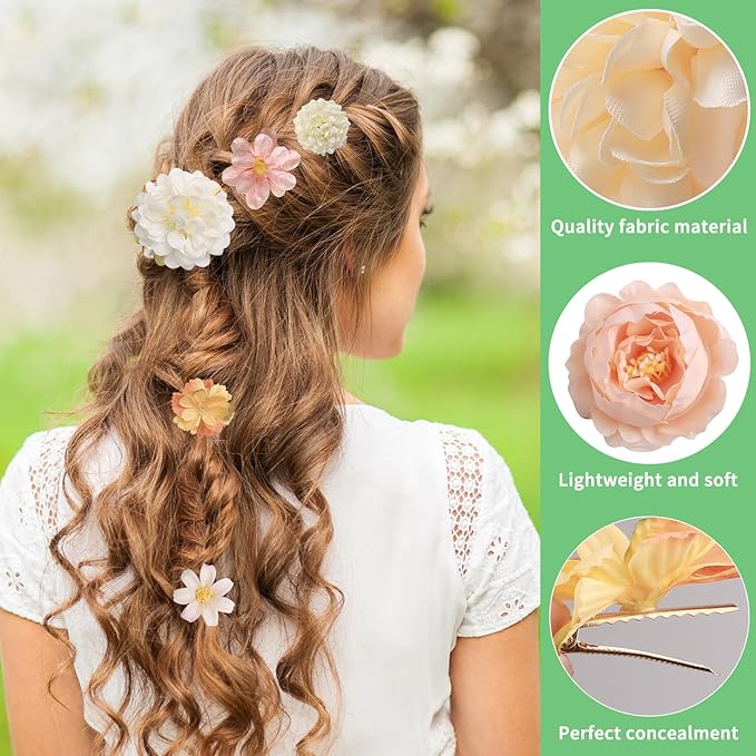 20 Pack Flower Hair Clip Rose Hair Clips Barrettes for Women Flower Accessories Boho Bride Claw Clip Hairpin Brooch Pin Headpiece for Girls Wedding (Pink)