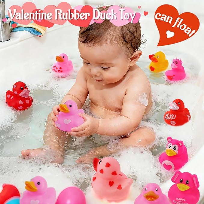 72 Pcs Valentine Rubber Ducks - Holiday Ducks Bag Fillers Ducking, Bathtub Toys, Party Favors, Classroom Game Prizes, Valentine Day Decorations