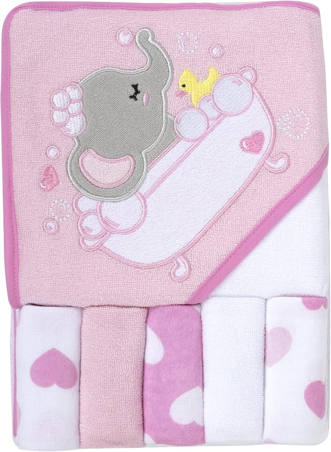 Baby Hooded Towel and Washcloth Set for Infants, Boys and Girls 6-12 Months (Effervescent Elephant)