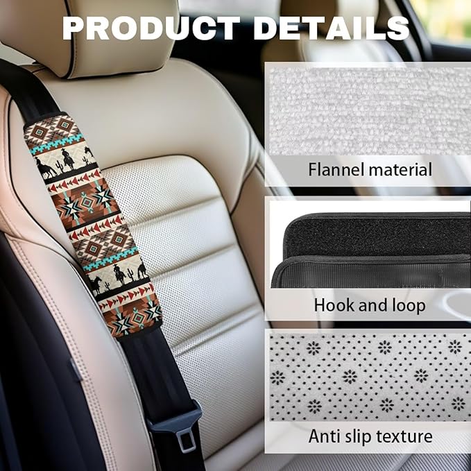 Navajo Car Seat Shoulder Strap Pads 2 Pieces Cowboy Shoulder Protectors Cactus Car Auto Accessories Universal Seat Belt Covers Cushion Suitable for Car Seat Belt Backpack Shoulder Bag