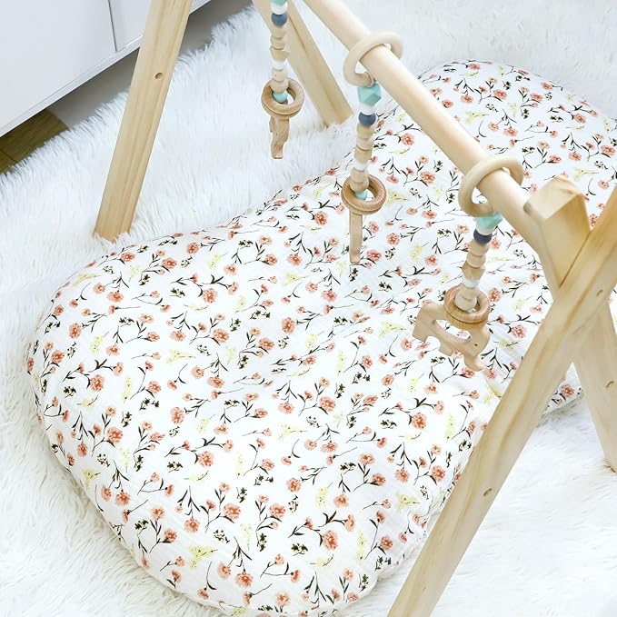 Hooyax Muslin Baby Lounger Cover 2 Pack, Organic Removable Lounger Slipcover for Newborn, Baby Padded Lounger Infant Floor Seat Covers for Boys Girls (Flesh Pink & Floral)