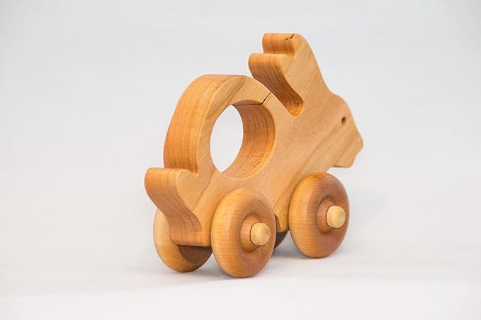 Wooden Easter Bunny Toy – Easter Basket Gift for Toddlers & Kids, Handmade Wooden Bunny Push Toy, Natural Wood Spring Animal Toy