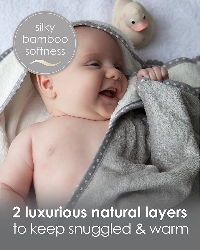 Cuddledry Hands Free Baby Bath Towel | Luxuriously Soft Cotton & Viscose Derived from Bamboo Hooded Baby Towel | Apron Towel for Safe Babies Bathtime | Perfect Newborn Gift | Gray