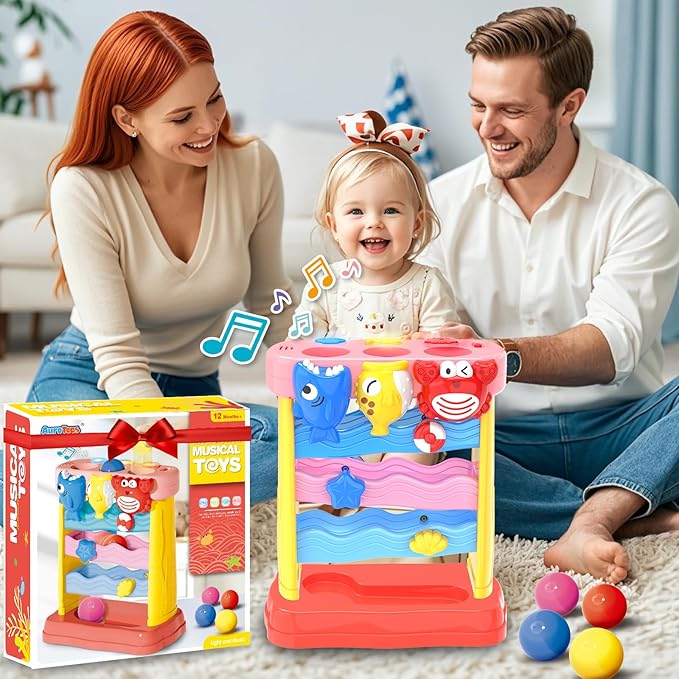 AuroTops Pound A Ball Toys for 1 2 3 Years Old Girls, Toddler Musical Montessori Toy for 6-12-18-24 Months, Interactive Toys with Light & Sound,Christmas Birthday Gifts for Baby Age 1-2 Years Old