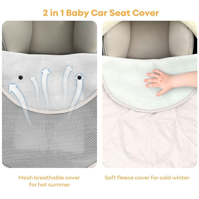 Baby Car Seat Cover,Winter Car Seat Cover for Babies,2 in 1Universal Infant Car Seat Cover for Boys & Girls-Keeps Babies Warm and Cozy,Zipped Baby Carseat Cover Fit for All Season