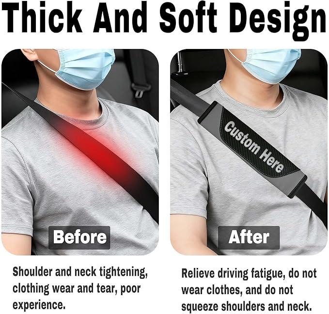 Custom Seat Belt Cover Pad - Personalized Carbon Fiber Seatbelt Shoulder Cushion, Auto Accessories for Cars Trucks SUVs