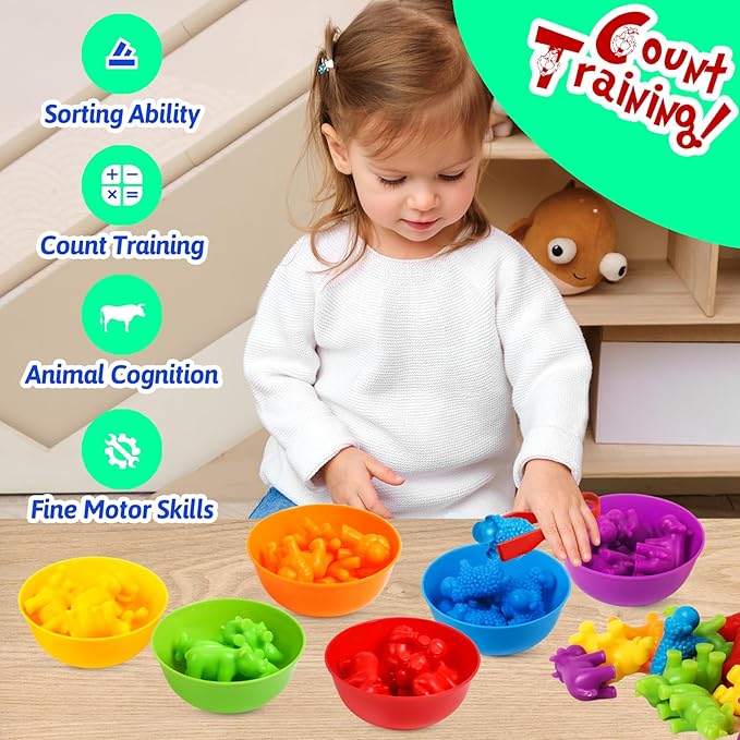 Counting Dinosaurs Toys Matching Games Sorting Learning Activities Preschool Manipulatives Montessori Fine Motor Skills Toys for 3 4 5 Years Old Boy Girl Kids Toddler