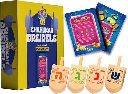 Izzy 'n' Dizzy Hanukkah Wooden Dreidel (Pack of 10) - Medium