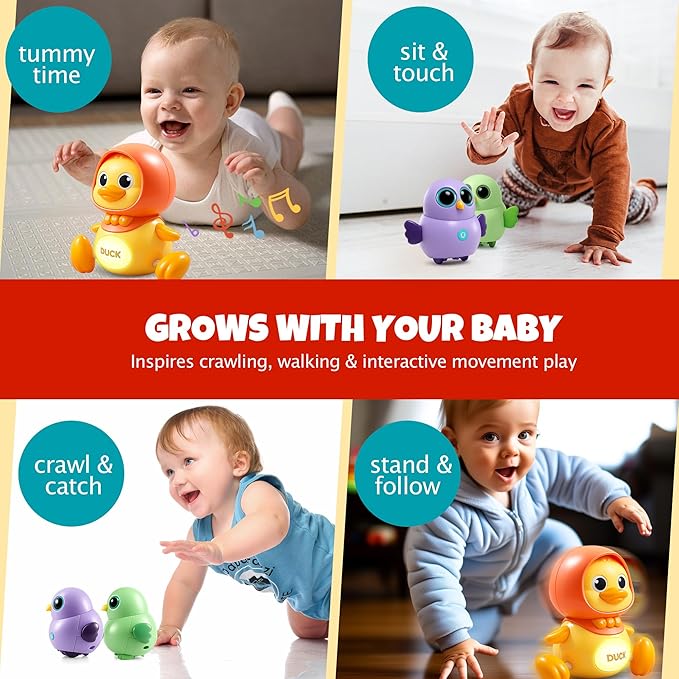 Baby Musical Walking Duck Toy, Follow-Me Waddling Duck for Tummy Time & Crawling Training, Light Up Infant Toys 6–12 Months, for 1 Year Old Boys Girls