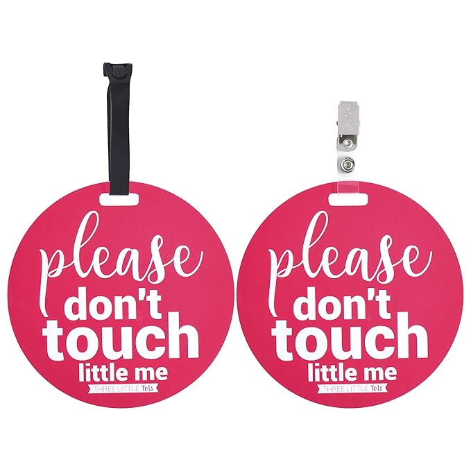 Three Little Tots Two Pack - Pink Please Don't Touch Baby Car Seat and Stroller Signs - CPSIA Safety Tested