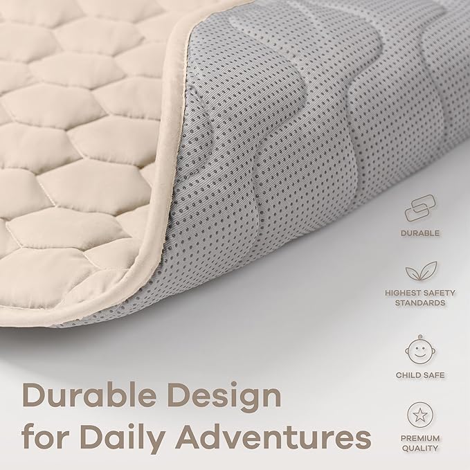 Comfy Cubs Square Kids Play Mat - 56 x 56 inches Soft Quilted Baby Floor Mat with Non-Slip Bottom - Plush Design for Toddlers' Playtime - Comfortable and Durable - Sand