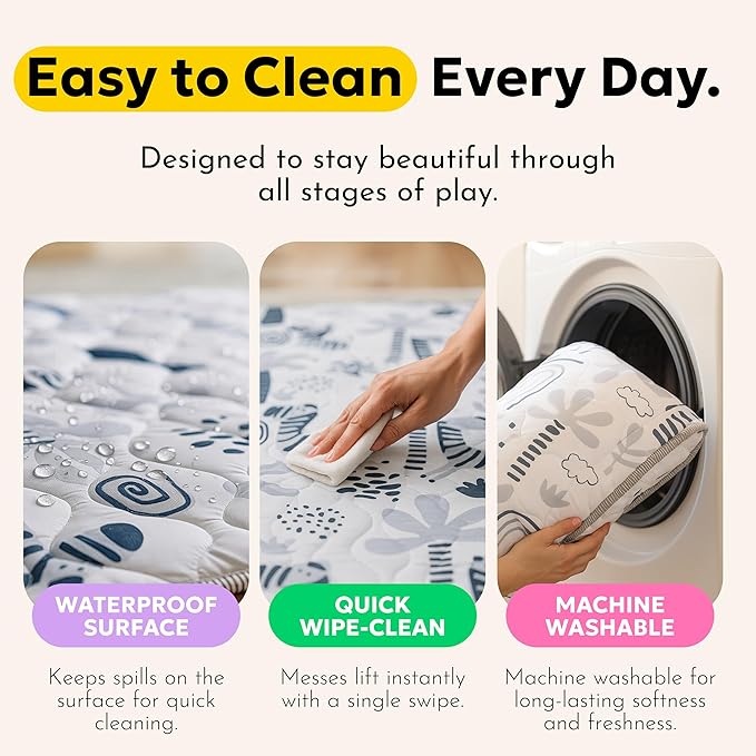 Miotetto Baby Mat for Floor, 50" x 50" Playpen Mat, Thick Soft Foam Padding Baby Play Mat, Portable Quilted playmat - Washable Baby Floor Play mat, Non-Slip Play Mat for Babies & Toddlers