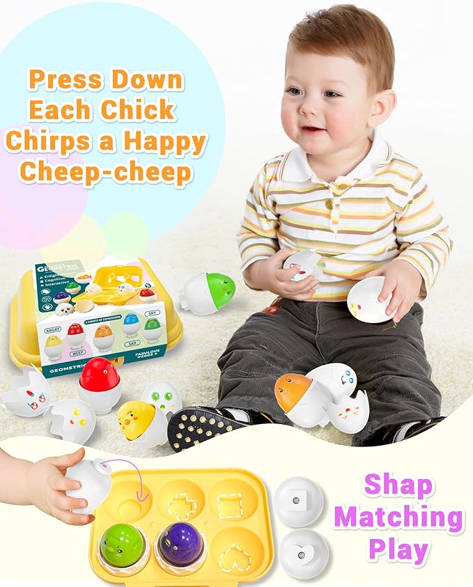 Easter Egg for Toddlers 1-3, Toddler Easter Basket Stuffers, Montessori Toys for 1 2 3 Year Old Boys Girls, Matching Sensory Eggs Fillers Toys, Easter Birthday Gifts for 1 2 3 Year Old Girl Boy