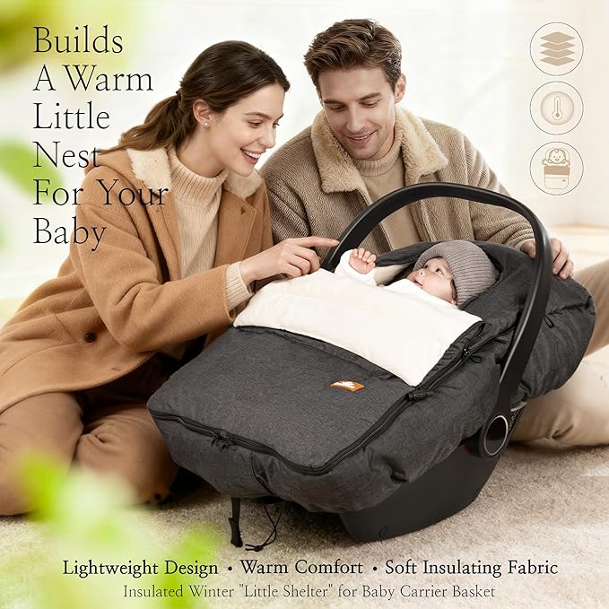 bemece Winter Baby Car Seat Cover, Universal Warm Infant car seat Cover with Zip, Waterproof & Windproof, Machine Washable
