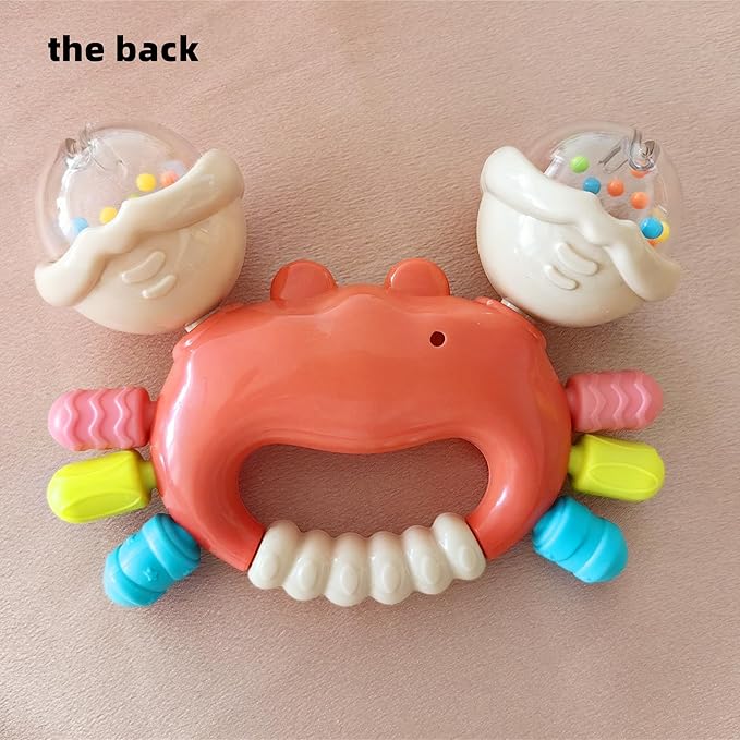 Baby Crab Rattle Toy- ABS Safe Toy for 0-6 Months Baby,Handheld Crab Shaped Toy for 6-12 Months, Early Education Grip & Smart Gift for Newborn Boys and Girls (Red)