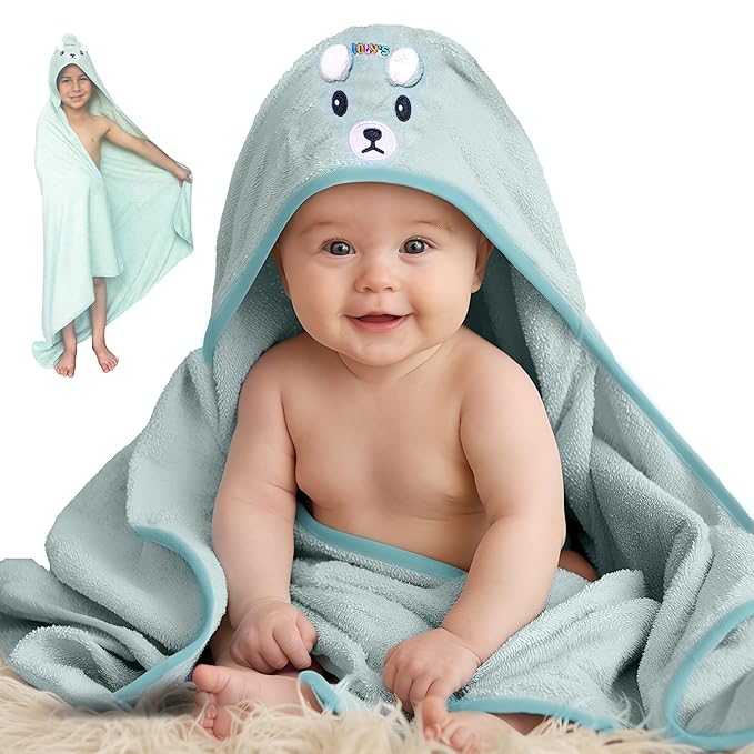 Ioly's Hooded Baby Bath Towels for Newborn Essentials 41" x 41" (Large) Kid Towel with Hood for Toddler Babies Infant Baby Towels with Hood Cosas para Bebes recien nacidos Baby Bath Items (Green)