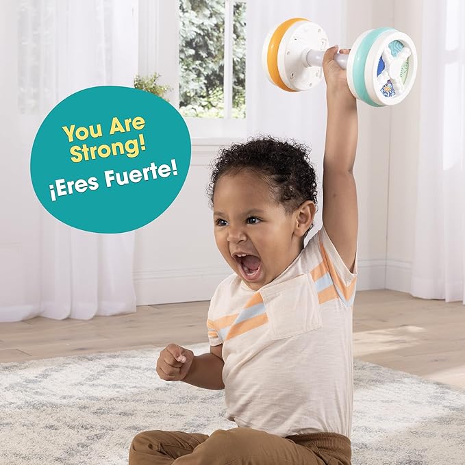 BEBÉ Fuerte Baby Workout Toys by Robin Arzon - Count & Groove Bouncy Barbell - Baby Play Gym Toys with Lights and Sounds - Counts and Sings in English and Spanish - Baby Toys Ages 9 Months and Up