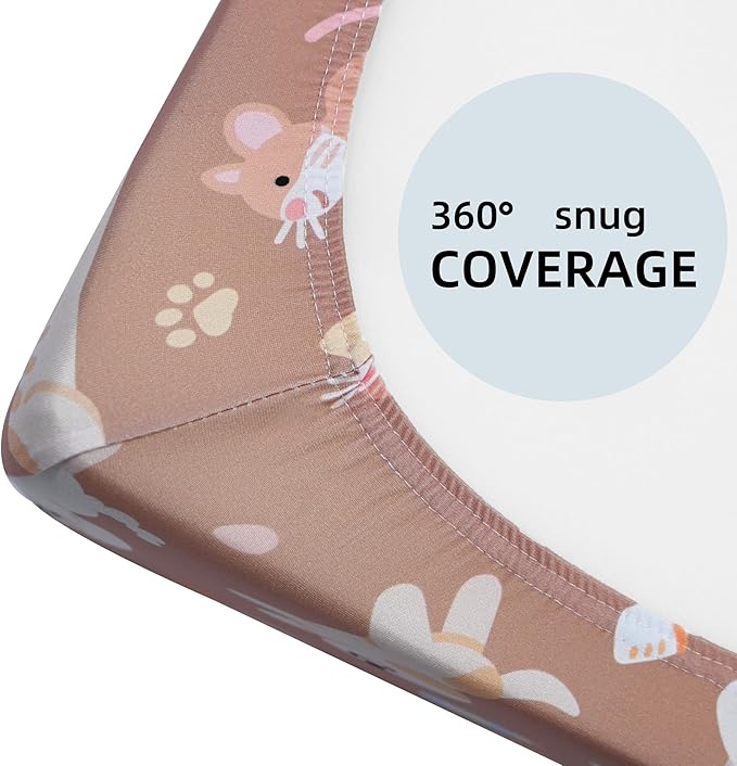 Pack and Play Sheets, 2 Pack Mini Crib Sheets for 38x26 Mattress, Stretchy Snug Fit Playard Fitted Sheet, Soft Breathable Cozy Material, Compatible with Graco Pack n Play for Baby and Toddler