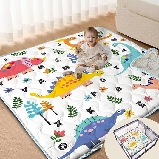 Baby Play Mats for Floor, 50x50 Playpen Mat Thick Soft Crawling Mat Non-Slip Cushioned Playmats for Baby Toddlers Infants Activity & Tummy Time, Foldable & Machine Washable Playmat (Dinosaur,50x50)