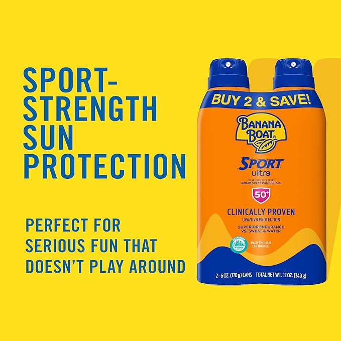 Banana Boat Kids MAX Protect Sunscreen Spray SPF 100 6oz & Sport Ultra Sunscreen Spray Twin Pack SPF 50 6oz each