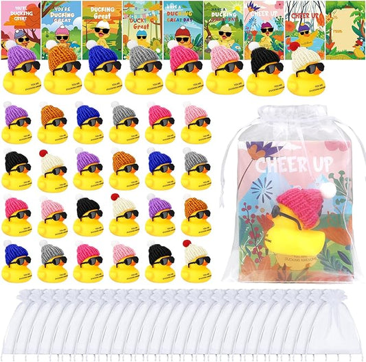 Wettarn 32 Sets Employee Appreciation Gift Bulk Mini Thank You Motivational Gifts You Are Awesome Bath Toys Cheer up with Glasses, Hats, Card and Organza Bag for Staff Team Coworker