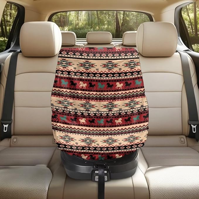 Aztec Car Seat Cover for Baby Carseat, Tear-Resistant Car Seat Sun Shade Cover with Vintage Horse Print, Universal Toddler Car Seat Replacement Cover