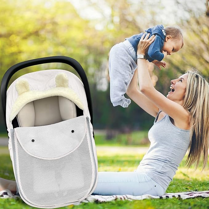 Baby Car Seat Cover,Winter Car Seat Cover for Babies,2 in 1Universal Infant Car Seat Cover for Boys & Girls-Keeps Babies Warm and Cozy,Zipped Baby Carseat Cover Fit for All Season